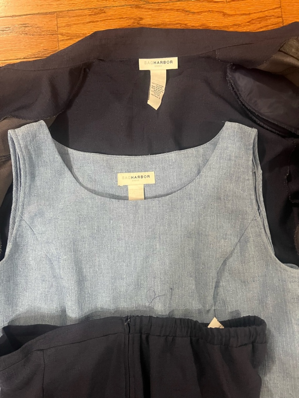 Sag Harbor Two-Piece Light Blue Chambray Top and Navy Pantsuit